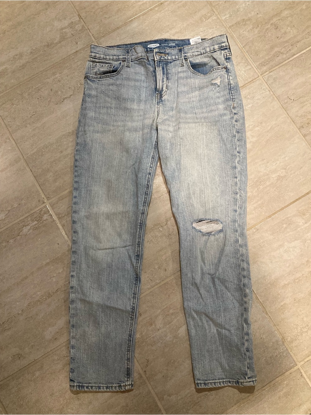 Old Navy Light Wash Straight Leg Jeans with Knee Rip